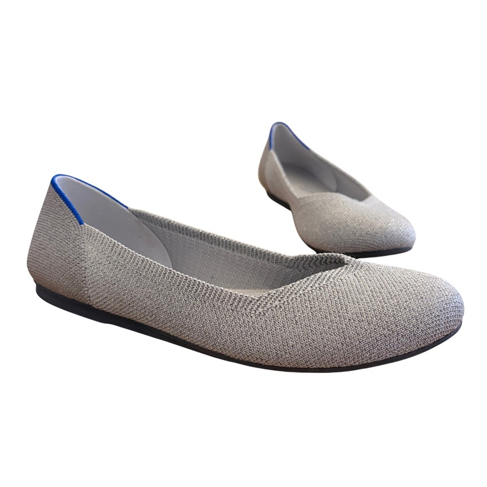 Rothys The Flat Women 7.5 Knit Ballet Metallic Sparkle Silver Round Toe Flats